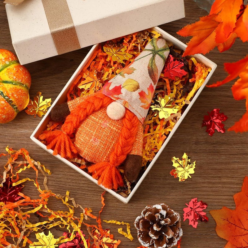 Jansun Fall Brown Orange Yellow Crinkle Cut Paper, 115g/4oz Shred Filler with Red Gold Orange Maple Leaf Confetti for Autumn Harvest Thanksgiving Gift Wrapping Craft DIY Fall Raffia Decorations - Image 4